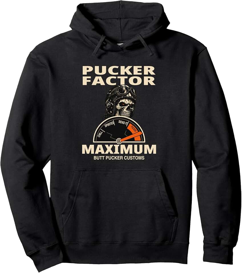Motorcycle Skull Gauge Pucker Factor Maximum Pullover Hoodie
